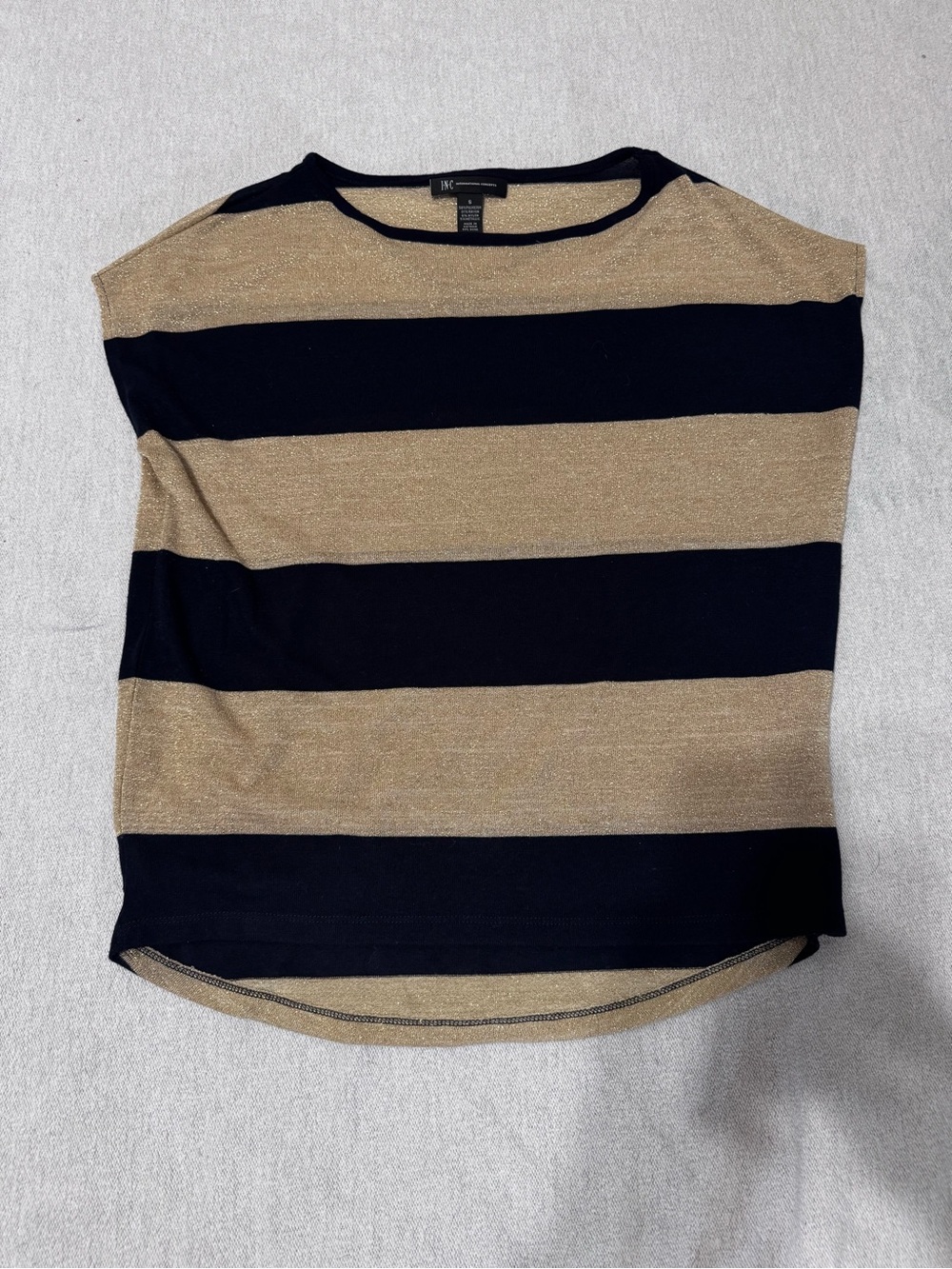 INC International Concepts Black and Gold Striped Short Sleeve Top